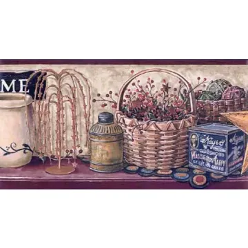 Country Shelf Burgundy Wallpaper Border