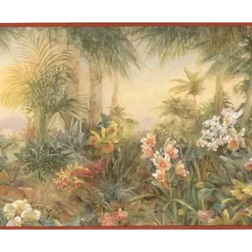 Mix of Tropical Flowers Wallpaper Border