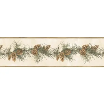 Fleming Cream Pine Boughs Trail Wallpaper Border Chesapeake BBC48402B