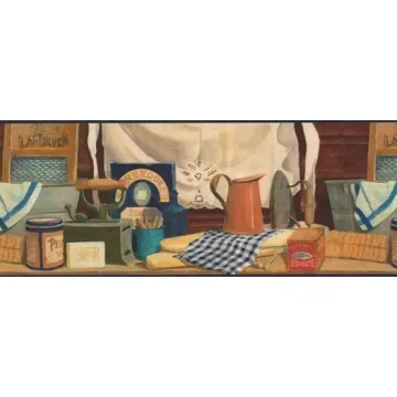 Blue Old Fashion Laundry Wallpaper Border