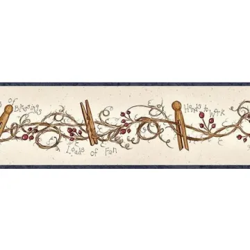 Clothespins and Rosehips Wallpaper Border FAM65041B