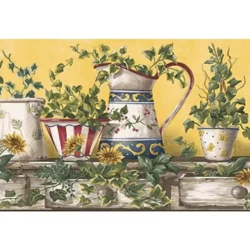 Yellow Ivy Pitcher Wallpaper Border