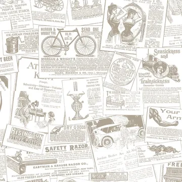 FH37500 Newspaper Wallpaper Beige Farmhouse Living Norwall Wallcovering