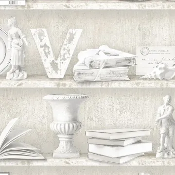 FH37507 Curio Cabinet Wallpaper Beige Farmhouse Living Norwall Wallcovering