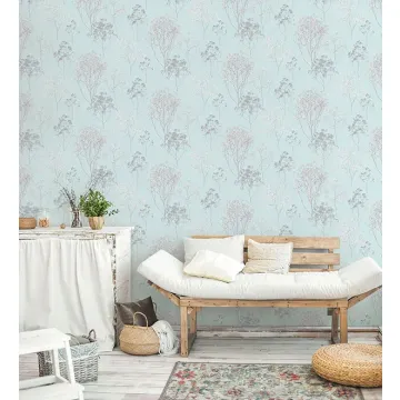 FH37510 Queen Anne's Lace Wallpaper Blue, Sky, Light Grey Farmhouse Living Norwall Wallcovering