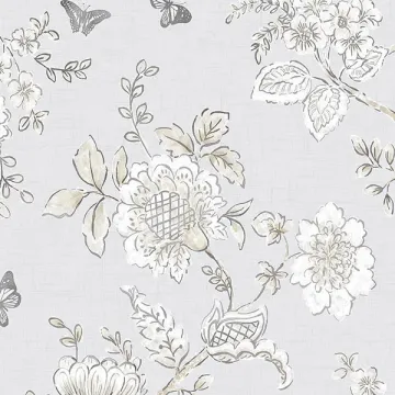 FH37538 Butterfly Toile Wallpaper Grey, Beige, Dove Farmhouse Living Norwall Wallcovering
