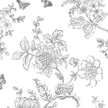 FH37540 Butterfly Toile Wallpaper Grey, Black, White, Charcoal Farmhouse Living Norwall Wallcovering
