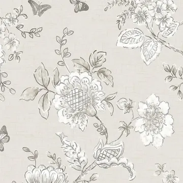 FH37541 Butterfly Toile Wallpaper Taupe, Grey, Mushroom Farmhouse Living Norwall Wallcovering