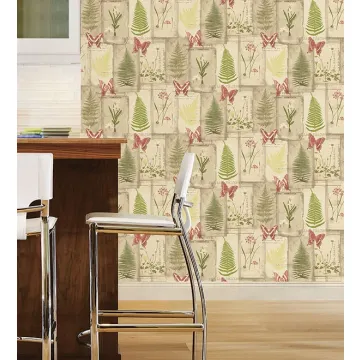 FK34416 Parchment Ferns Wallpaper Red, Green, Brown Fresh Kitchens 5 Norwall Wallcovering