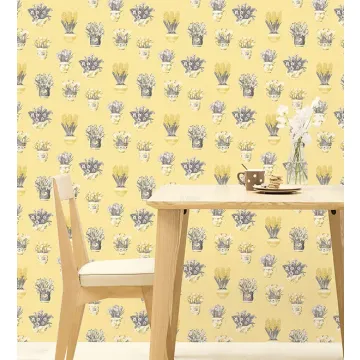 FK34420 Printemps Tea Cups Wallpaper Yellow, Grey Fresh Kitchens 5 Norwall Wallcovering