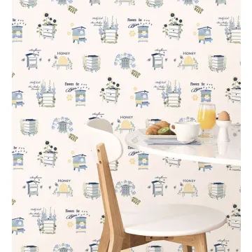FK34424 Bee Hive Wallpaper Blue, Yellow Fresh Kitchens 5 Norwall Wallcovering