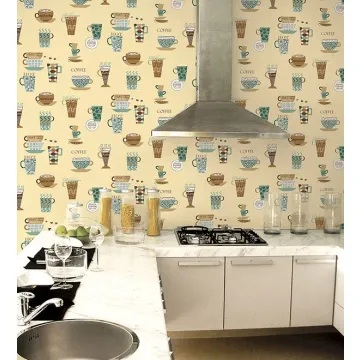 FK34429 Coffee Time Wallpaper Brown, Teal, Beige Fresh Kitchens 5 Norwall Wallcovering