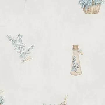 FK34431 Fresh Herbs Wallpaper Blue, Taupe Kitchens 5 Norwall Wallcovering