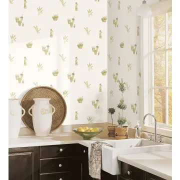 FK34432 Fresh Herbs Wallpaper Beige, Green Kitchens 5 Norwall Wallcovering