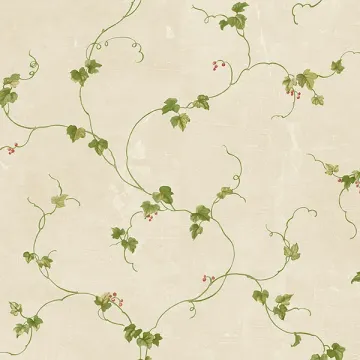 FK34435 Small Berries Trail Wallpaper Tan, Green, Red Fresh Kitchens 5 Norwall Wallcovering
