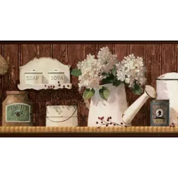 Mustard Check and Country Tins Wallpaper Bord