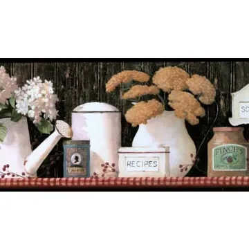 Red Check and Country Tins Wallpaper Border