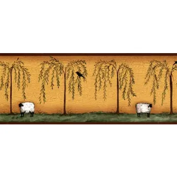 Mustard Willow Tree and Sheep Wallpaper Borde