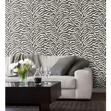 G67491 Black, White Zebra Print Wallpaper Natural FX Norwall Wallcovering