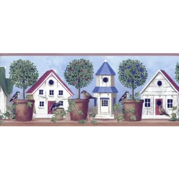 Birdhouse Beige Wallpaper Border