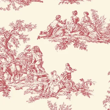 GC29851 Romantic Toile Wallpaper Red, Cream Manor House Norwall Wallcovering