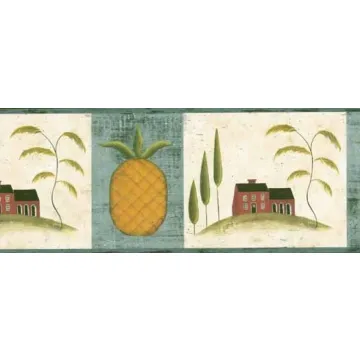Distressed Folk Art & Pineapple Wallpaper Border