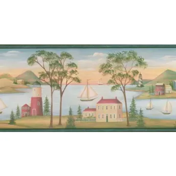 Blue Nautical Sailboats Wallpaper Border