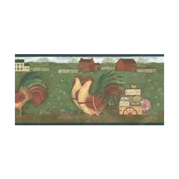 Roosters & Shaker Houses Wallpaper Border - Chesapeake Wallcovering