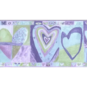 Purple and Green Heart Wall Paper Border