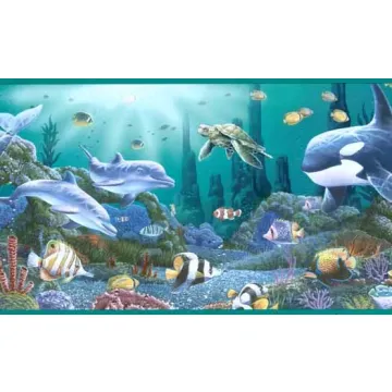 Aqua Ocean Life Wallpaper Border