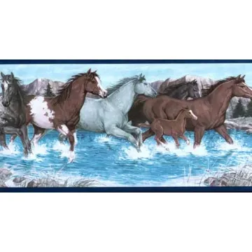 Blue Wild Horse Wall Paper Border