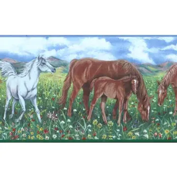 Flowers and Horses Wallpaper Border
