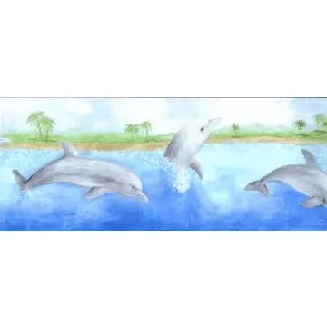 Norwall Wallpaper Border - Jumping Dolphins With Beach Scene