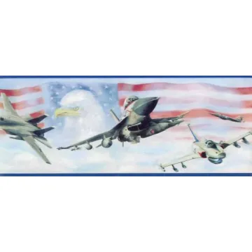 American Flag Fighter Jet Wallpaper Border - Chesapeake Wallcovering