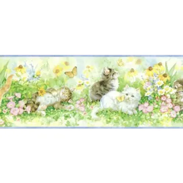 Blue Curious Kittens Wallpaper Border