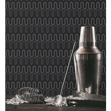 GX37614 Zig Zag Wallpaper Black, Ebony, Metallic Silver GeometriX Norwall Wallcovering