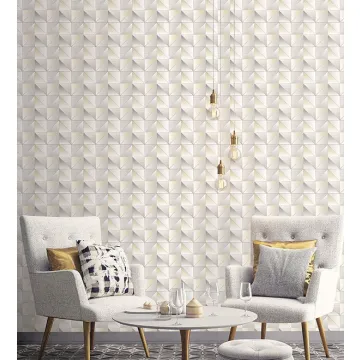 GX37631 Cubist Wallpaper Yellow, Metallic Silver, Silver GeometriX Norwall Wallcovering