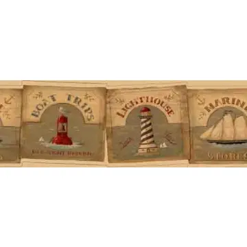 Beige Maritime Signs Wallpaper Border