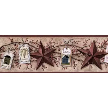 Primitive Gift Tags and Barn Stars Wallpaper- 1 Left