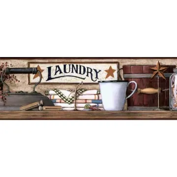 Burgundy Country Laundry Wallpaper Border- 1 ROLL LEFT