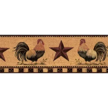 Roosters With Barn Stars Wall Paper Border