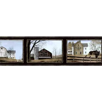 Black Framed Barns Wallpaper Border
