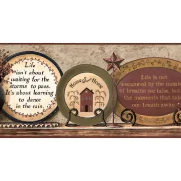 Collectible Plates and Candles on a Shelf Wallpaper Border