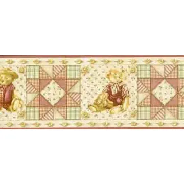Quilted Country Bear and Button Wallpaper Border
