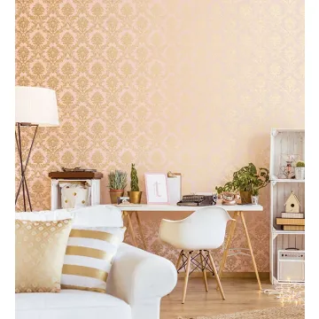 IM36406 In Register Classic Damask Wallpaper Metallic Gold, Pink Silk Impressions 2 Norwall Wallcovering