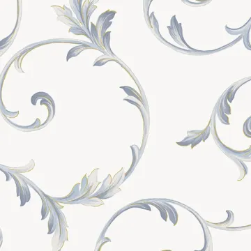 IM36415 In-register Scroll Wallpaper White, Navy, Metallic Gold Silk Impressions 2 Norwall Wallcovering
