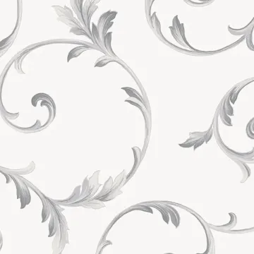 IM36416 In-register Scroll Wallpaper White, Grey, Metallic Silver Silk Impressions 2 Norwall Wallcovering
