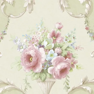 IM36421 In-register Ornamental Floral Wallpaper Green, Pink, Blue Silk Impressions 2 Norwall Wallcovering