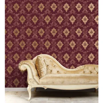 IM36427 In-register Silk Damask Wallpaper Burgundy, Metallic Gold Impressions 2 Norwall Wallcovering