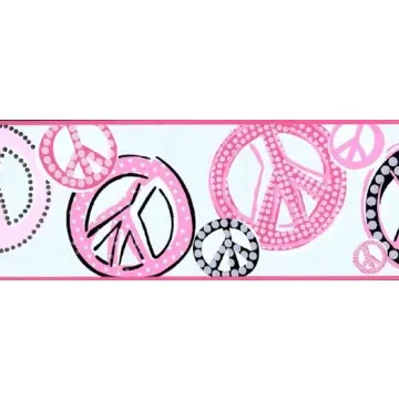 Pink Peace and Love Glitter Wallpaper Border- 2 rolls